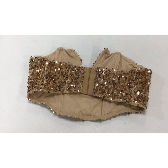 Woman’s Top Bustier Wire/Boning Gold Sequins Size M 🤩 - Picture 3 of 6